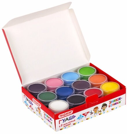 Гуашь ПИФАГОР "ЭНИКИ-БЕНИКИ NEW", 12 цветов, по 20 мл, 192526