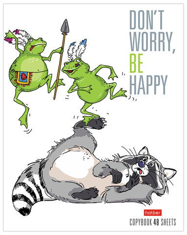 Тетрадь, А5, 48 л., HATBER, скоба, клетка, обложка картон, "Прикольный Енот" (5 видов в спайке), 48Т5В1