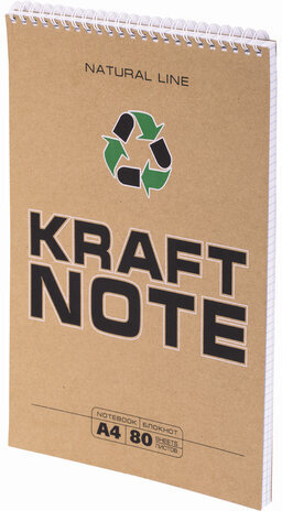 Блокнот БОЛЬШОЙ ФОРМАТ (200х290 мм), А4, 80 л., гребень, картон, УФ-лак, клетка, ПЗБМ, Крафт, 099529