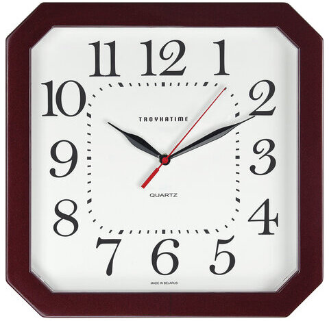 Часы настенные TROYKATIME (TROYKA) 31331316, восьмигранник, белые, коричневая рамка, 29х29х3,5 см