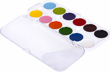 Краски акварельные ЮНЛАНДИЯ "ЮНЫЙ ВОЛШЕБНИК", медовые, 12 цветов, круглые кюветы, пластик, 192358