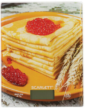 Весы кухонные SCARLETT SC-KS57P45 &quot;Блины&quot;, электронный дисплей, max вес 5 кг, тарокомпенсация, стекло