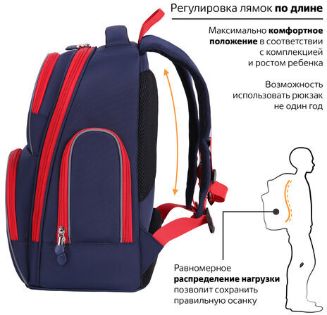 Рюкзак BRAUBERG CLASSIC, легкий каркас, премиум материал, Lion, синий, 37х32х21 см, 228829