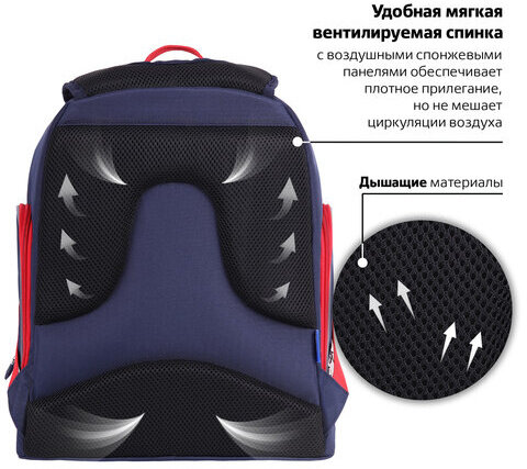 Рюкзак BRAUBERG CLASSIC, легкий каркас, премиум материал, Lion, синий, 37х32х21 см, 228829