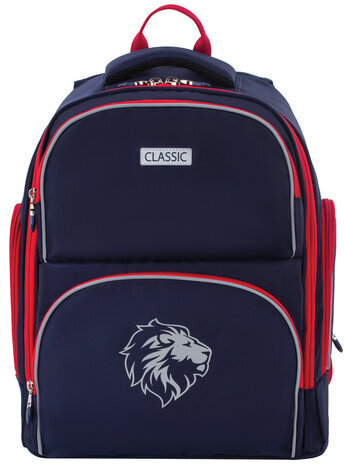 Рюкзак BRAUBERG CLASSIC, легкий каркас, премиум материал, Lion, синий, 37х32х21 см, 228829