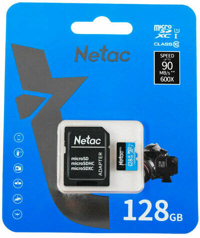 Карта памяти microSDXC 128 ГБ NETAC P500 Standard, UHS-I U3,128 Мб/с, (class 10), NT0, NT02P500PRO-128
