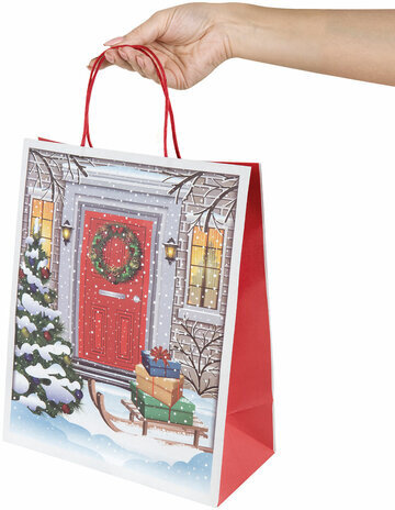 Пакет подарочный КОМПЛЕКТ 10 штук новогодний 26x32x13 см, "Сочельник", ЗОЛОТАЯ СКАЗКА, 592130