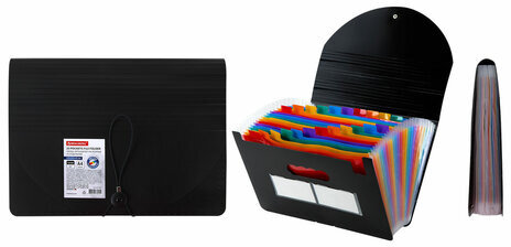 Папка-органайзер для бумаг и документов на резинке, 25 отделений, BRAUBERG DOCS, А4, черная, 271151