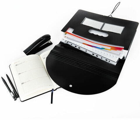 Папка-органайзер для бумаг и документов на резинке, 25 отделений, BRAUBERG DOCS, А4, черная, 271151