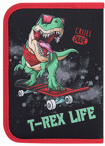 Пенал ПИФАГОР, 1 отделение 2 откидные планки, полиэстер, 20х14 см, "T-Rex Life", 271513