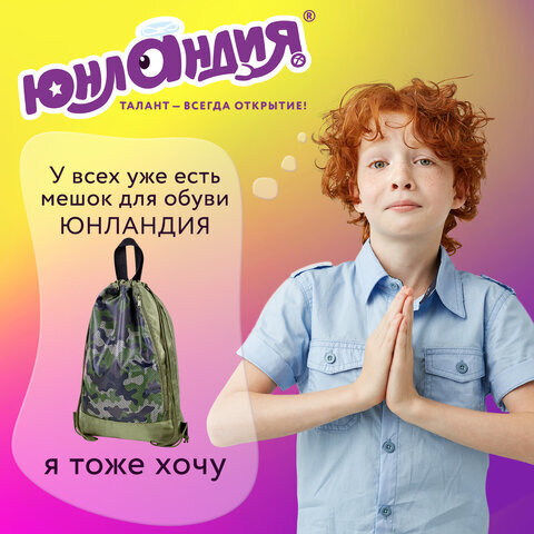 Мешок для обуви ЮНЛАНДИЯ, с ручками, боковой карман на молнии, 46х36 см, "Camo Mode", 271613