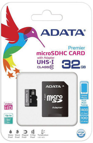 Карта памяти micro SDHC, 32 GB, A-DATA Premier, 50 Мб/сек. (class 10), с адаптером, AUSDH32GUICL10