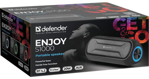 Колонка портативная DEFENDER Enjoy S1000, 2.0, 20 Вт, bluetooth, microUSB, черная, 65688