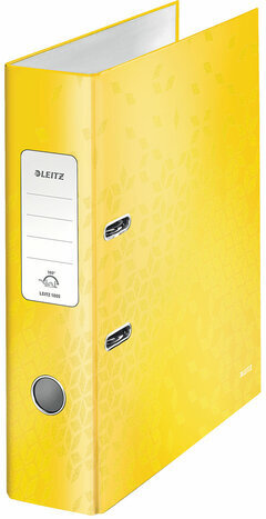 Папка-регистратор LEITZ &quot;WOW&quot;, механизм 180°, ламинированная, 80 мм, желтая, 10050016