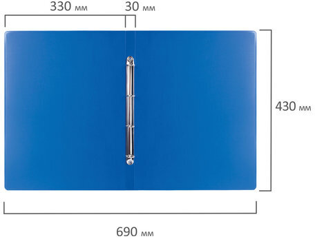 Папка на 4 кольцах БОЛЬШОГО ФОРМАТА А3, ВЕРТИКАЛЬНАЯ, 30 мм, синяя, 0,8 мм, BRAUBERG "Стандарт", 225765