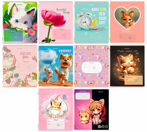 Тетрадь 12 л. BRAUBERG клетка, обложка картон, МИКС-4, 107276