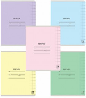 Тетрадь 12 л. ЮНЛАНДИЯ КЛАССИЧЕСКАЯ, крупная клетка, обложка картон, АССОРТИ 5 видов, 105648