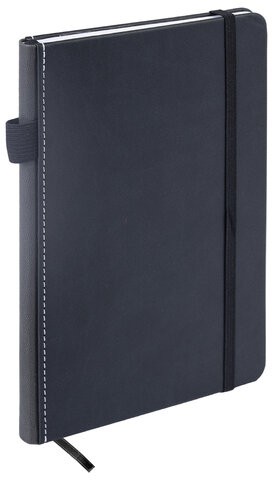 Блокнот А5 135x212мм BRAUBERG "Soft touch" под кожу, резинка, держатель, 80л клетка, черный, 117145