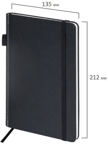 Блокнот А5 135x212мм BRAUBERG "Soft touch" под кожу, резинка, держатель, 80л клетка, черный, 117145