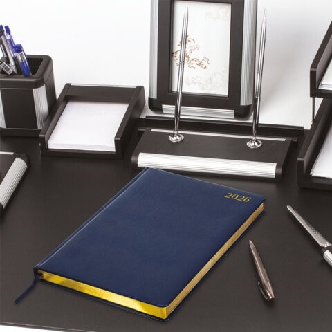 Ежедневник датированный 2026 БОЛЬШОЙ ФОРМАТ 210х297 мм, А4, BRAUBERG "Iguana", под кожу, синий, 117245