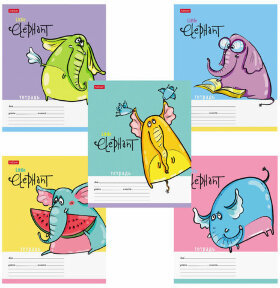 Тетрадь 12 л. HATBER клетка, обложка картон, &quot;Little Elephant&quot; (5 видов в спайке), 12Т5В1