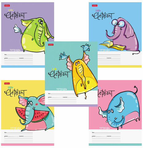 Тетрадь 12 л. HATBER клетка, обложка картон, "Little Elephant" (5 видов в спайке), 12Т5В1