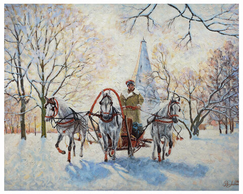 Картина стразами (алмазная мозаика) 40х50 см, ОСТРОВ СОКРОВИЩ "Русская зима", на подрамнике, 662593