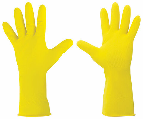 Перчатки хозяйственные латексные LAIMA "Стандарт", МНОГОРАЗОВЫЕ, хлопчатобумажное напыление, размер L (большой), 600270