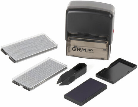 Штамп самонаборный 7-строчный, оттиск 69х30 мм, синий без рамки, GRM 50, КАССЫ В КОМПЛЕКТЕ, 116000060