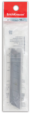 Лезвия для ножей 18 мм КОМПЛЕКТ 10 ШТ., толщина лезвия 0,5 мм, в пластиковом пенале, ERICH KRAUSE, 19274