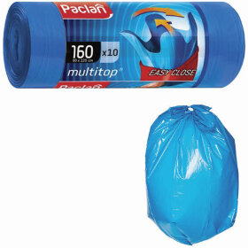 Мешки для мусора 160 л, с ушками, синие, рулон 10 шт., ПВД, 30 мкм, 90х125 см, PACLAN &quot;Multitop&quot;, 134442