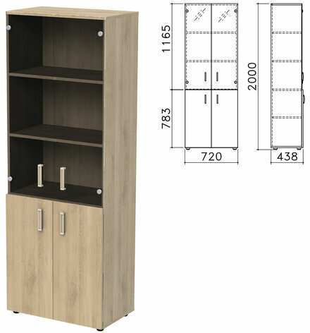 Шкаф закрытый со стеклом "Приоритет" 720х438х2000 мм, 4 полки, кронберг (КОМПЛЕКТ)
