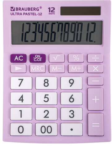 Калькулятор настольный BRAUBERG ULTRA PASTEL-12-PR (192x143 мм), 12 разрядов, двойное питание, СИРЕНЕВЫЙ, 250505
