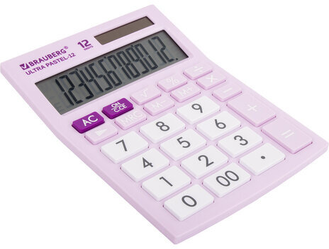 Калькулятор настольный BRAUBERG ULTRA PASTEL-12-PR (192x143 мм), 12 разрядов, двойное питание, СИРЕНЕВЫЙ, 250505
