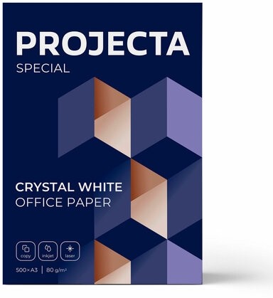 Бумага офисная БОЛЬШОГО ФОРМАТА (297х420), А3, 80 г/м2, 500 л., марка В, PROJECTA, Россия, 162% (CIE)
