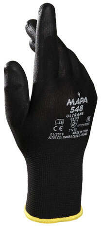 Перчатки нейлоновые MAPA Ultrane 548, полиуретановое покрытие (облив), размер 9 (L), черные