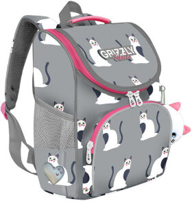 Ранец GRIZZLY анатомическая спинка, с мешком для обуви, для девочек, &quot;CATS&quot;, 33х25х13 см, RAm-284-11/1