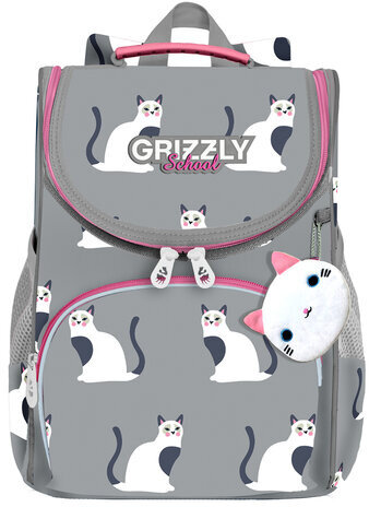 Ранец GRIZZLY анатомическая спинка, с мешком для обуви, для девочек, "CATS", 33х25х13 см, RAm-284-11/1