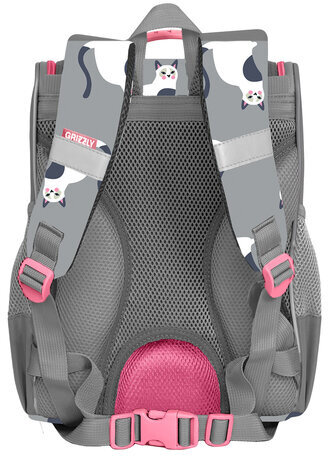 Ранец GRIZZLY анатомическая спинка, с мешком для обуви, для девочек, "CATS", 33х25х13 см, RAm-284-11/1