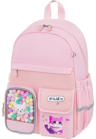 Рюкзак BRAUBERG PASTEL с термонашивками в комплекте, "Anime kitten", персиковый, 40х29х14 см, 272065