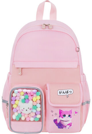 Рюкзак BRAUBERG PASTEL с термонашивками в комплекте, "Anime kitten", персиковый, 40х29х14 см, 272065