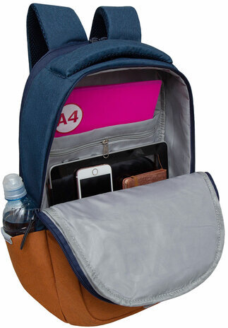 Рюкзак GRIZZLY школьный, укрепленная спинка, 2 отделения, для девочек, BLUE/ORANGE, 43х27,5х16 см, RD-341-2/3