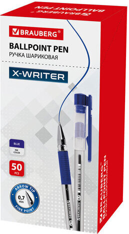 Ручка шариковая с грипом BRAUBERG "X-Writer", СИНЯЯ, узел 0,7 мм, линия письма 0,35 мм, 142403