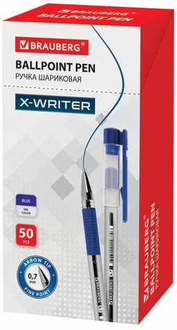 Ручка шариковая с грипом BRAUBERG "X-Writer", СИНЯЯ, узел 0,7 мм, линия письма 0,35 мм, 142403