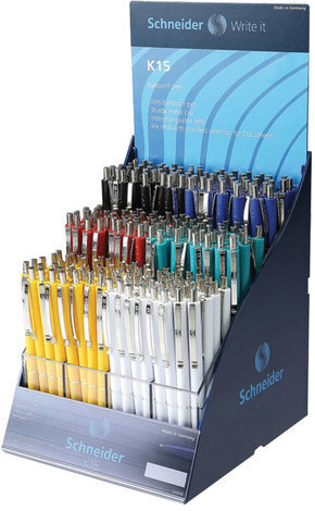 Ручки в ДИСПЛЕЕ шариковые автоматические SCHNEIDER "K15", КОМПЛЕКТ 216 шт., СИНИЕ, узел 1 мм, линия письма 0,5 мм, 399405