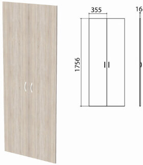 Дверь ЛДСП высокая &quot;Бюджет&quot;, КОМПЛЕКТ 2 шт., 355х16х1756 мм, дуб сонома 091, 402880, 402880-091