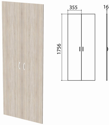 Дверь ЛДСП высокая "Бюджет", КОМПЛЕКТ 2 шт., 355х16х1756 мм, дуб сонома 091, 402880, 402880-091