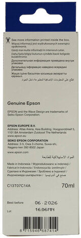 Чернила EPSON 115 (C13T07C14A) для СНПЧ L8160/L8180, черные пигментные, объем 70 мл, ОРИГИНАЛЬНЫЕ