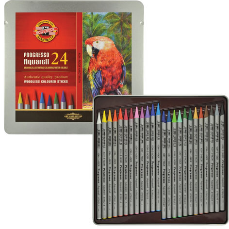 Карандаши цветные акварельные художественные 24 ЦВЕТА KOH-I-NOOR "Progresso", 7,1 мм, в лаке, 8784/24, 8784024001PLRU