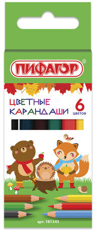 Карандаши цветные ПИФАГОР "МАЛЫШИ-КАРАНДАШИ", 6 цветов, укороченные, заточенные, 181343